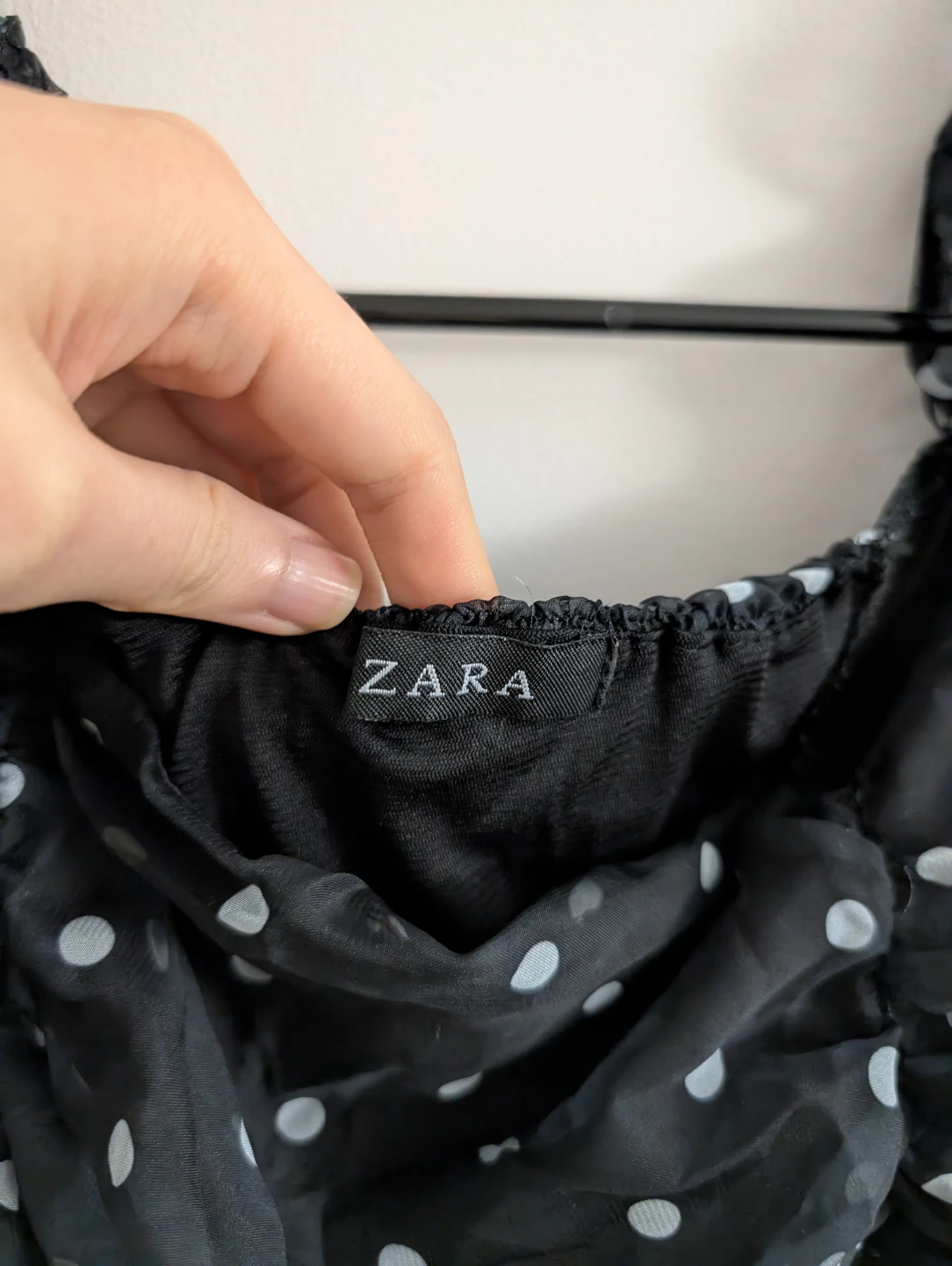Zara Black Polka Dot Puff Sleeve Crop Top Sheer Sexy Blouse - photo 3
