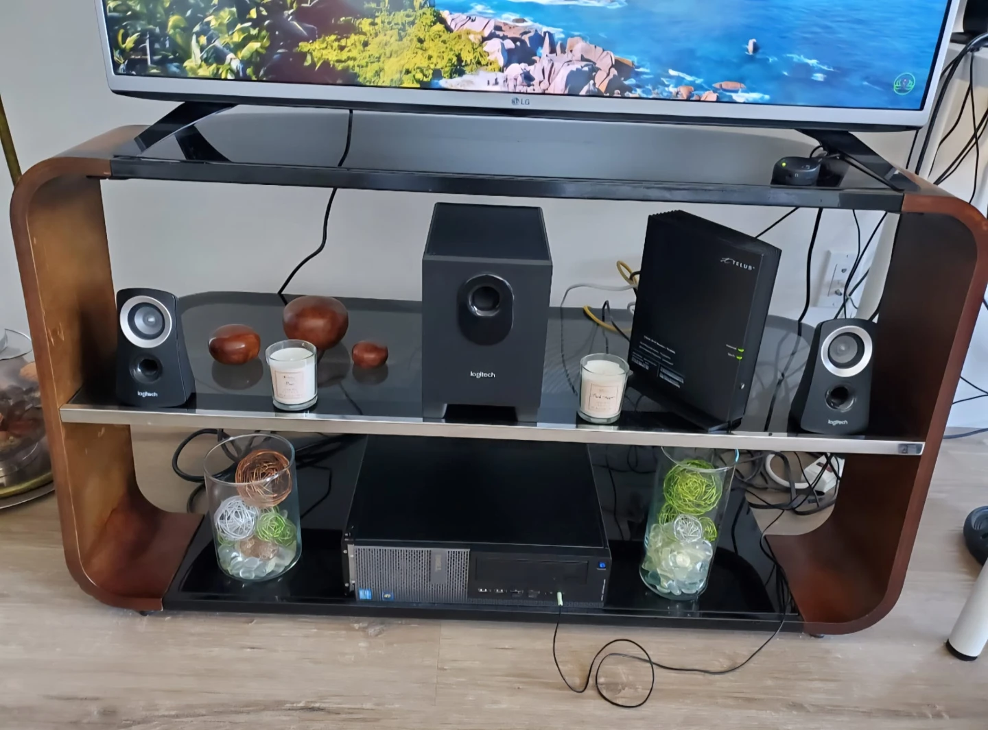 Modern Glass TV Stand with Wood Sides - photo 2