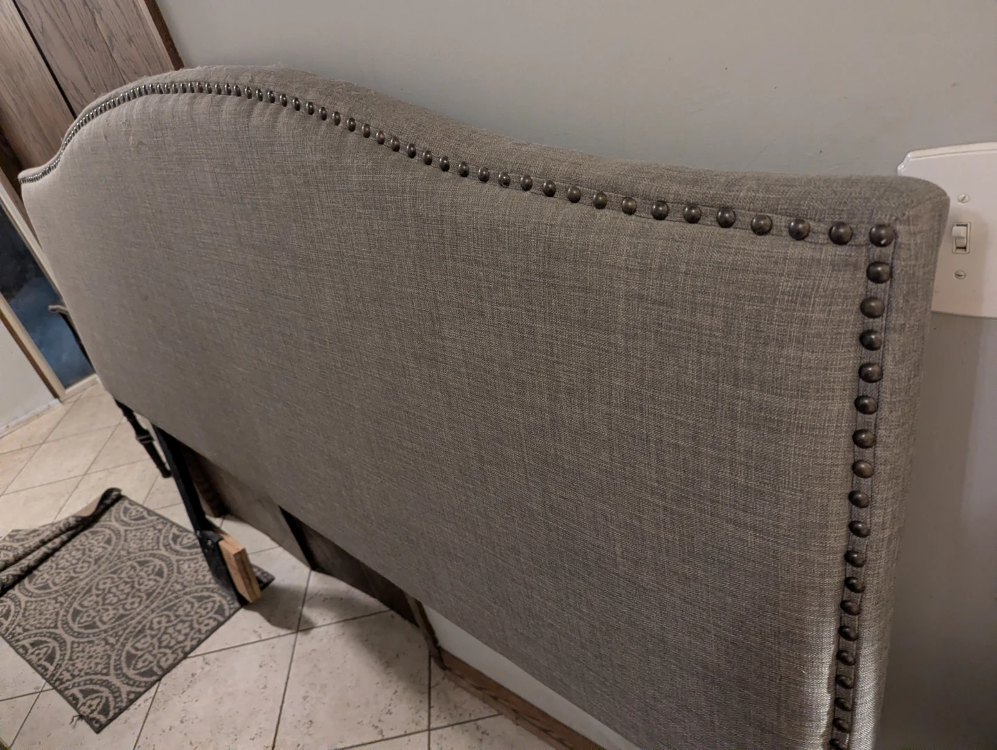 Grey Upholstered Headboard with Nailhead Trim - photo 2
