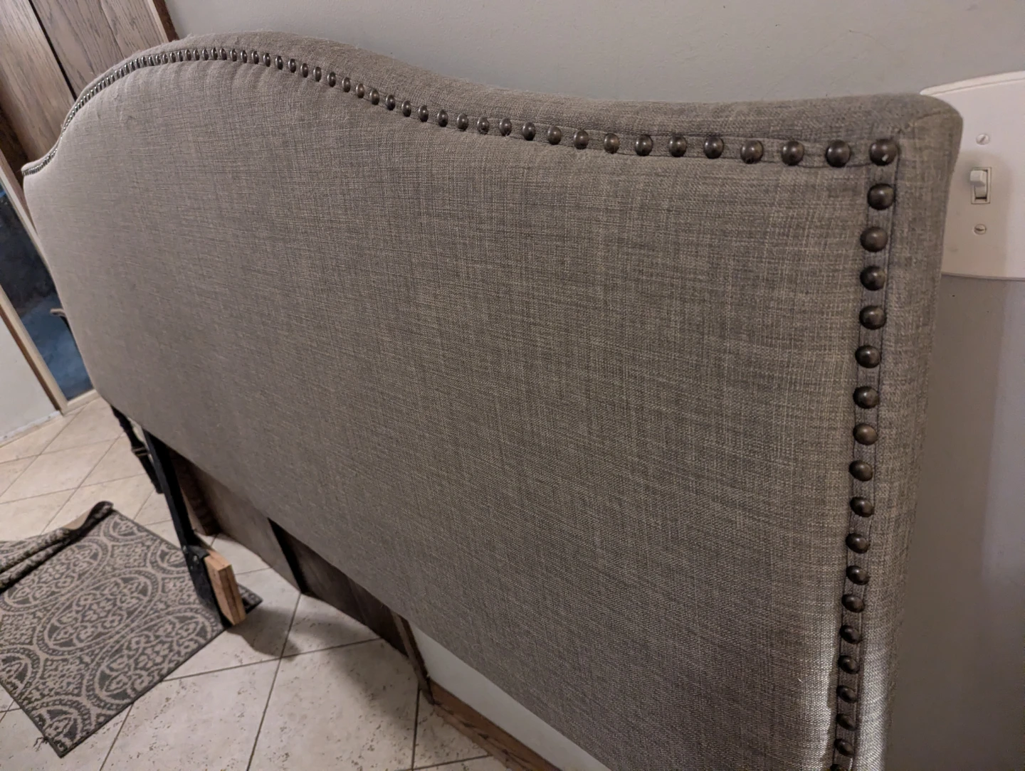 Grey Upholstered Headboard with Nailhead Trim - photo 3