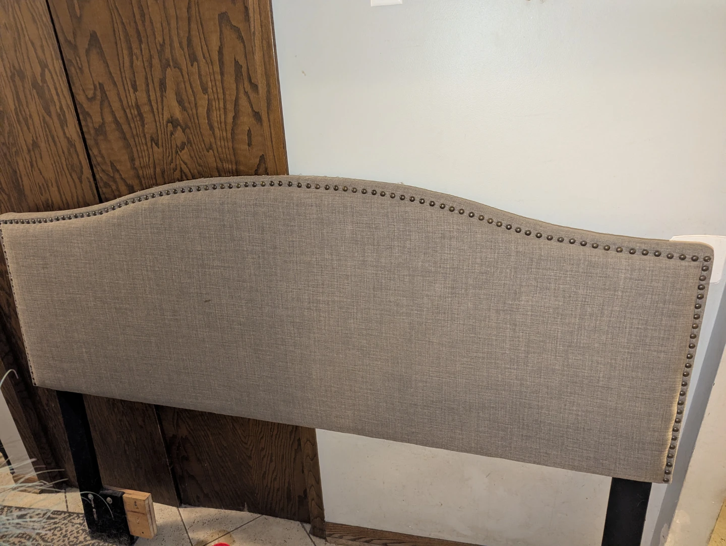 Grey Upholstered Headboard with Nailhead Trim - photo 4
