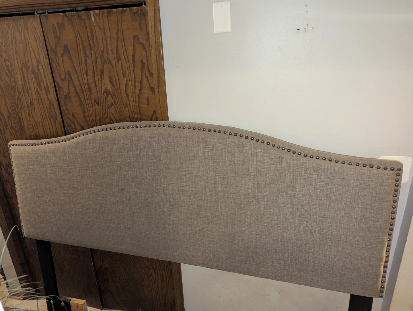 Grey Upholstered Headboard with Nailhead Trim - photo 5
