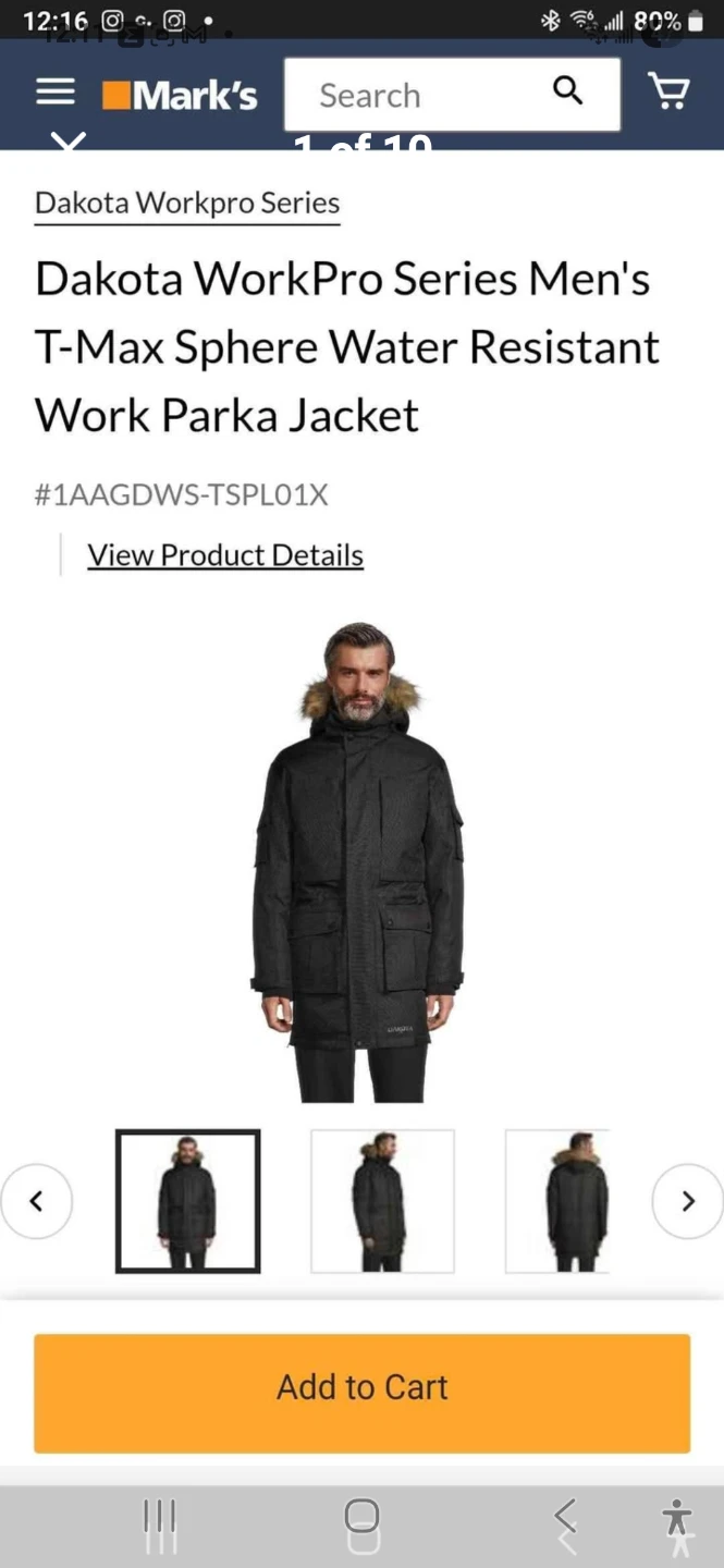 Dakota WorkPro Series Men's T-Max Sphere Parka Jacket XXL Black