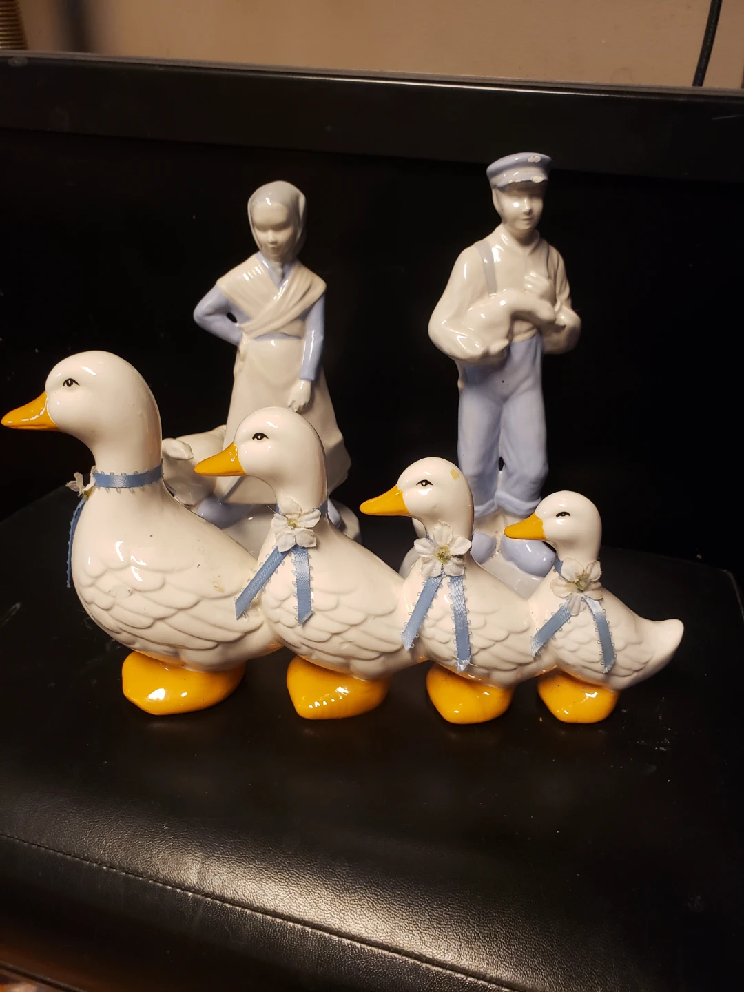 Ceramic Duck Family Figurine with Farmers
