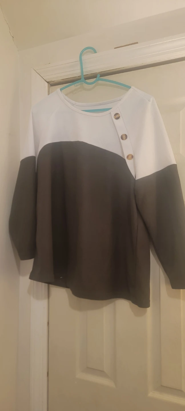 Colorblock Long Sleeve Top with Buttons
