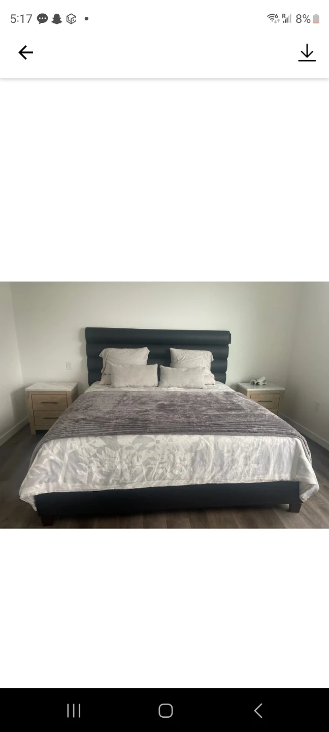 KingSize Upholstered Platform Bed + Beautyrest Mattress