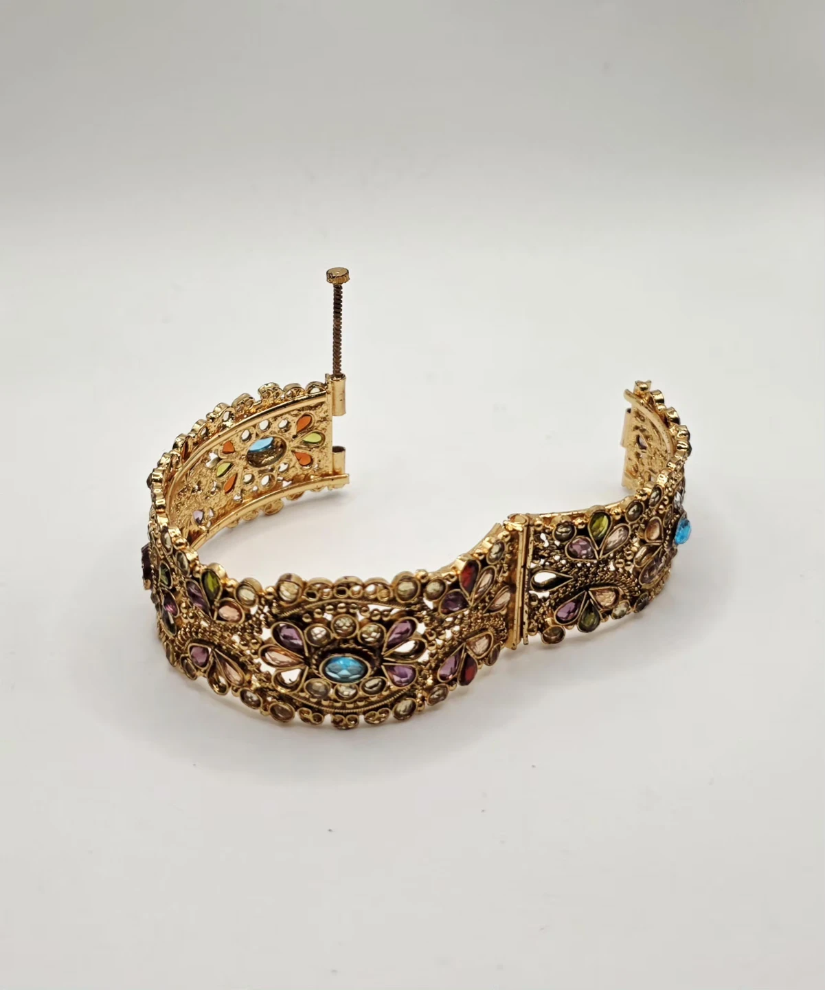 Ornate Gold-Tone Bangle Bracelet with colourful gems - photo 2