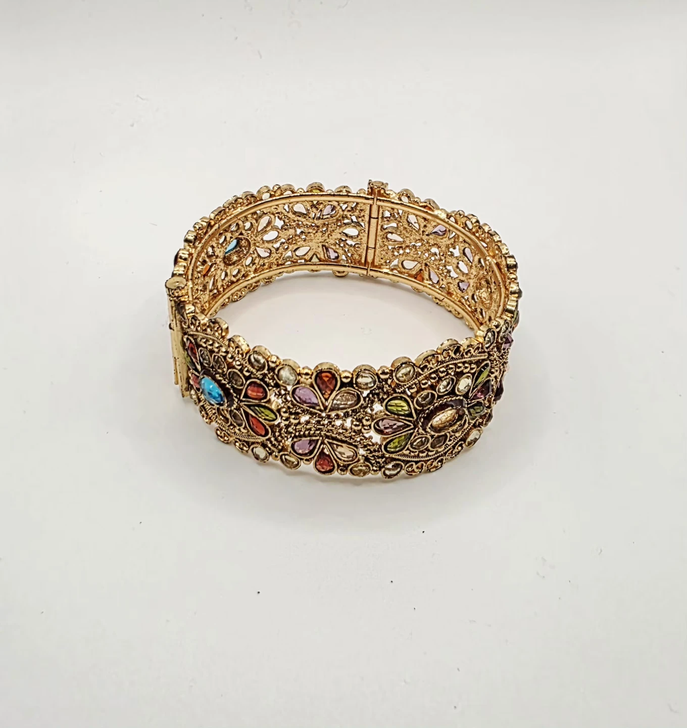 Ornate Gold-Tone Bangle Bracelet with colourful gems - photo 3
