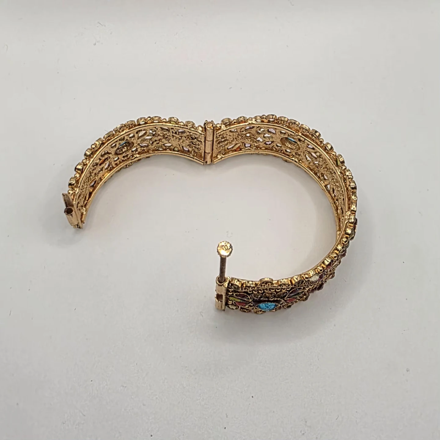Ornate Gold-Tone Bangle Bracelet with colourful gems - photo 4