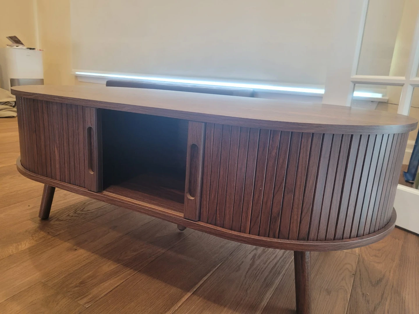 Mid-Century Style Walnut Coffee Table with Sliding Doors - photo 2