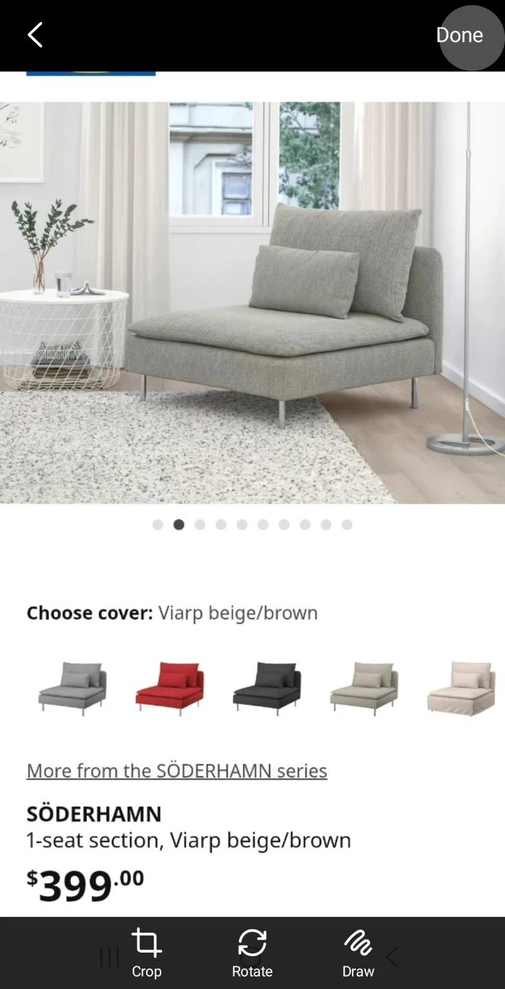IKEA SÖDERHAMN 1-seat, tonerud gray