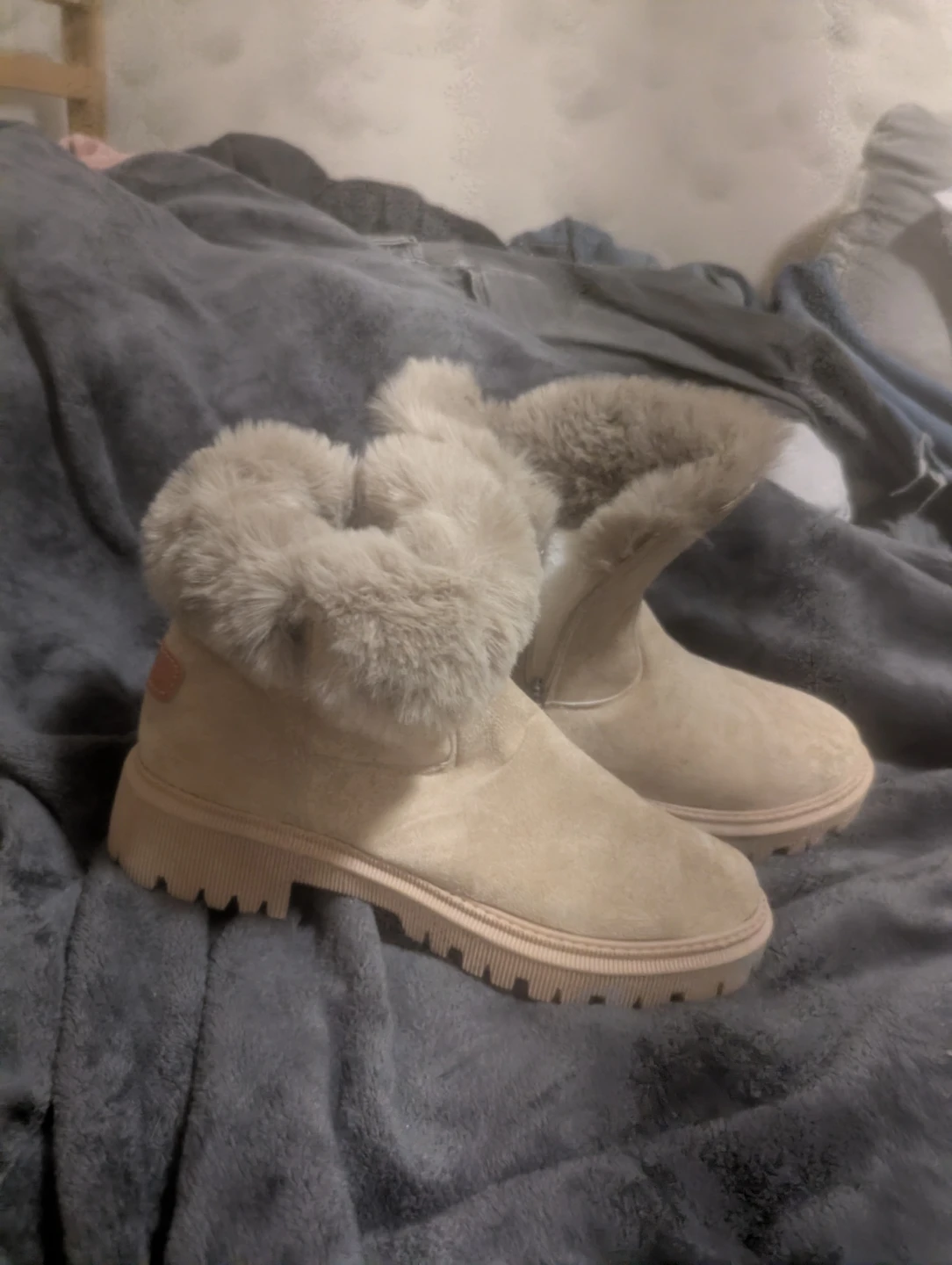 Women's Tan Faux Suede Fur Lined Winter Boots - Size 250 (EU 40)