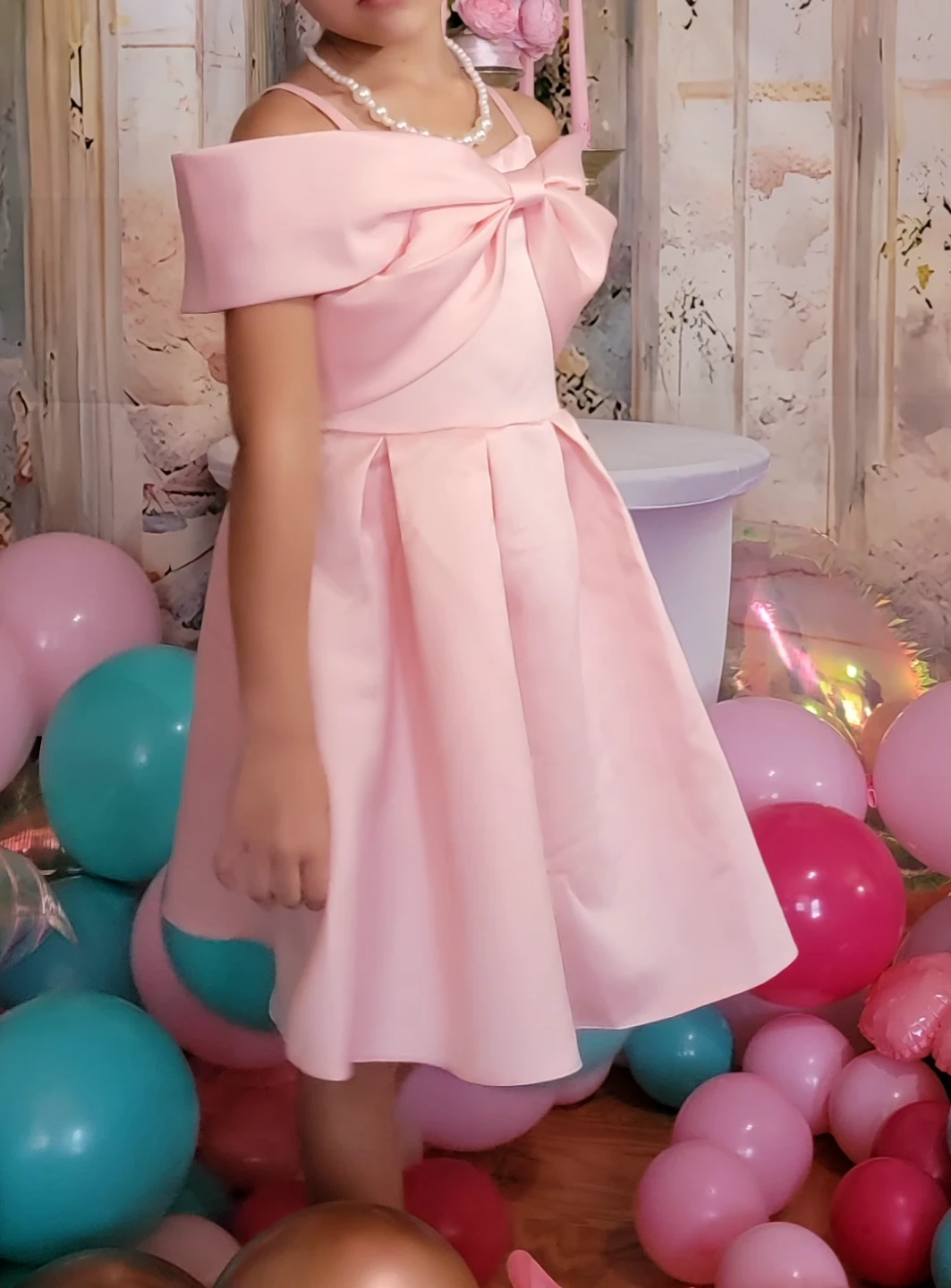 Girls Pink Off-the-Shoulder Bow Dress size 120 (7) - photo 2