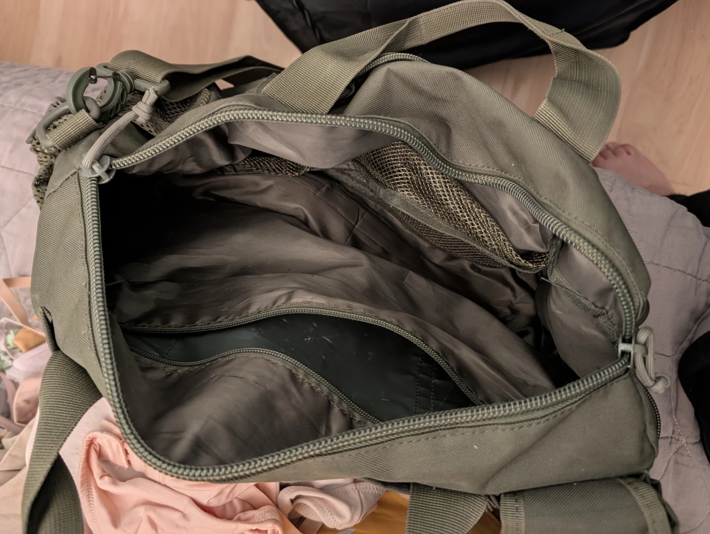 Olive Green Duffle Bag with Multiple Pockets - photo 2