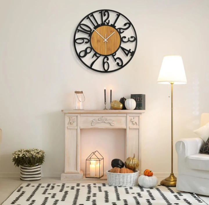 24 Inch Metal Wall Clock with Wood Center - photo 2