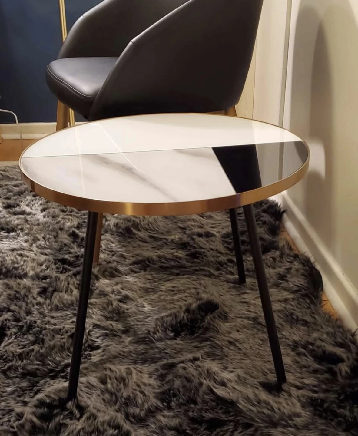 Round coffee Table with Marble print and Black Top - photo 2