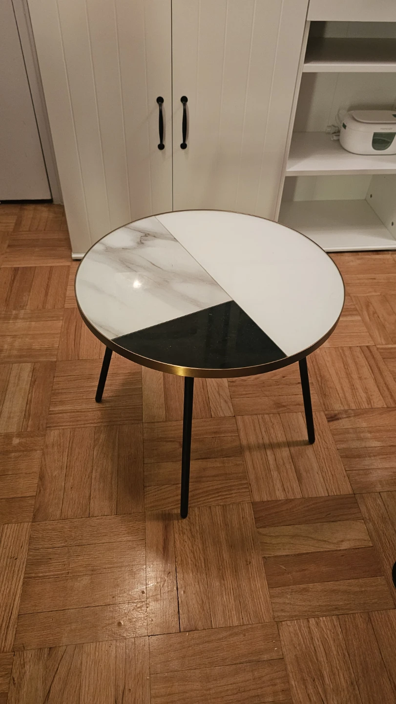 Round coffee Table with Marble print and Black Top - photo 3