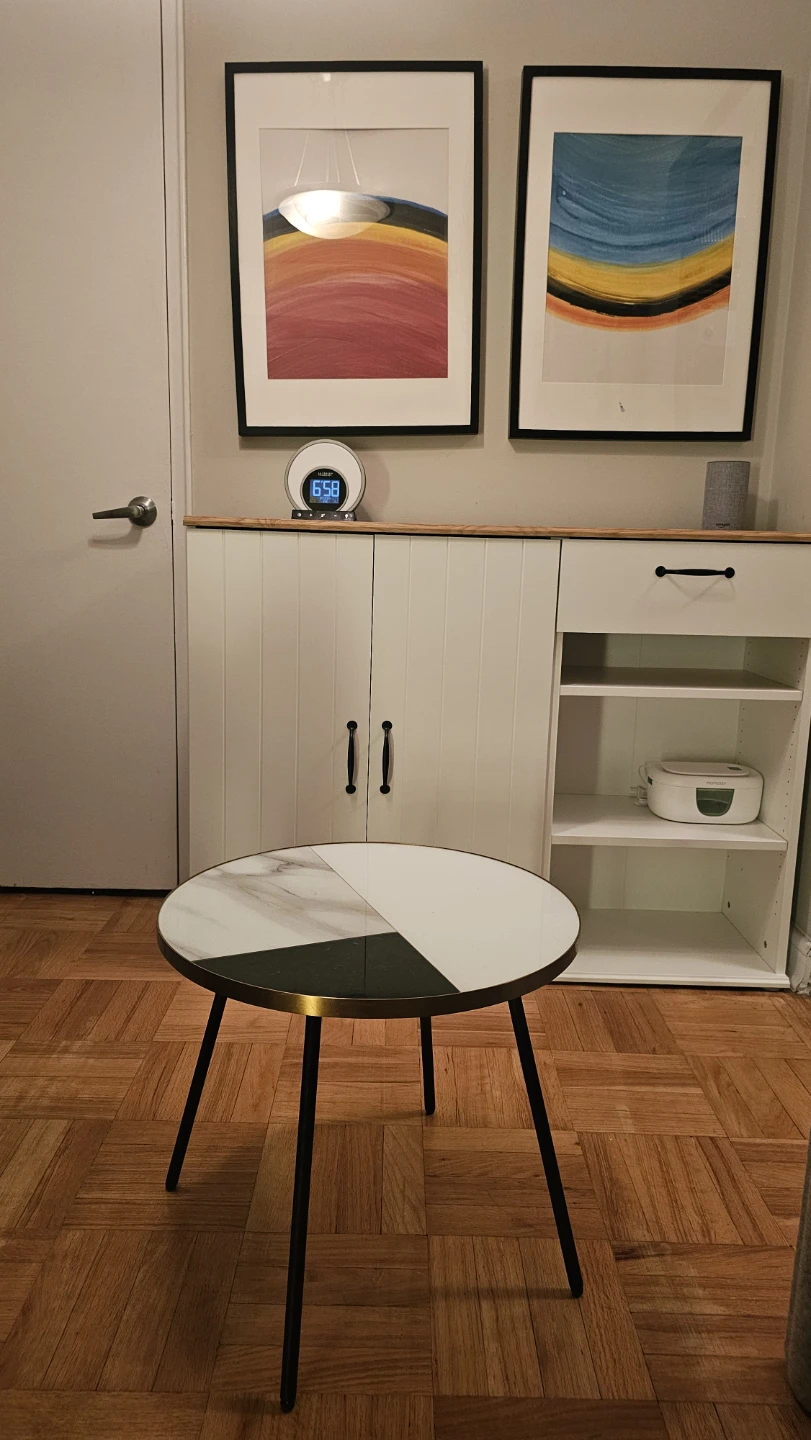 Round coffee Table with Marble print and Black Top - photo 4