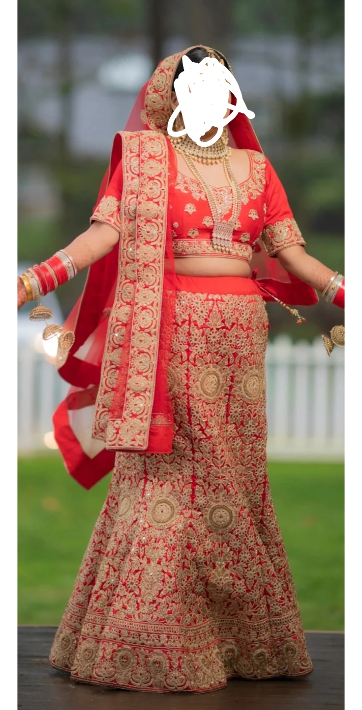 Red bridal Embroidered Lehenga