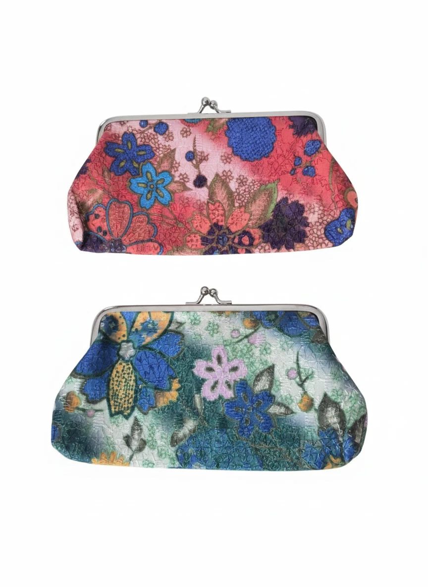 Retro Floral Kiss Lock Coin Purses Brocade Style