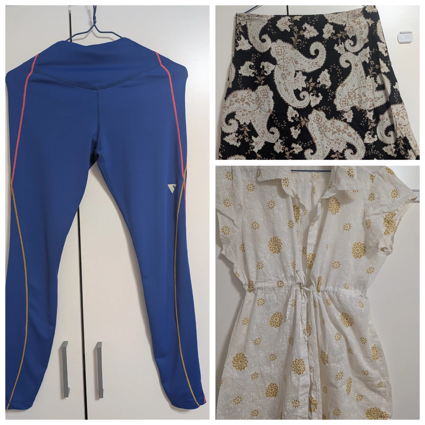 Blue Athletic Leggings with Yellow/Pink Trim