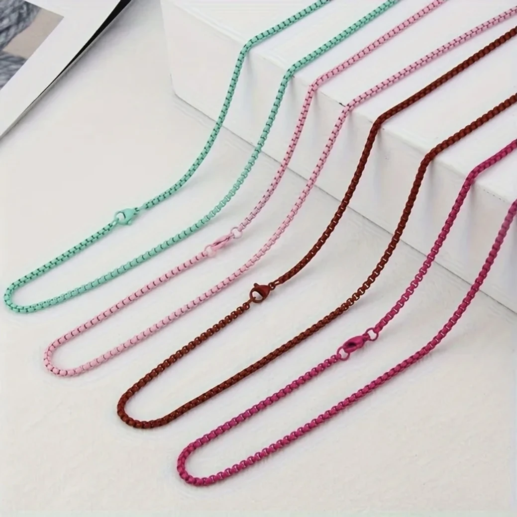 Funky Coloured Titanium Steel Box Chain Necklaces - photo 2
