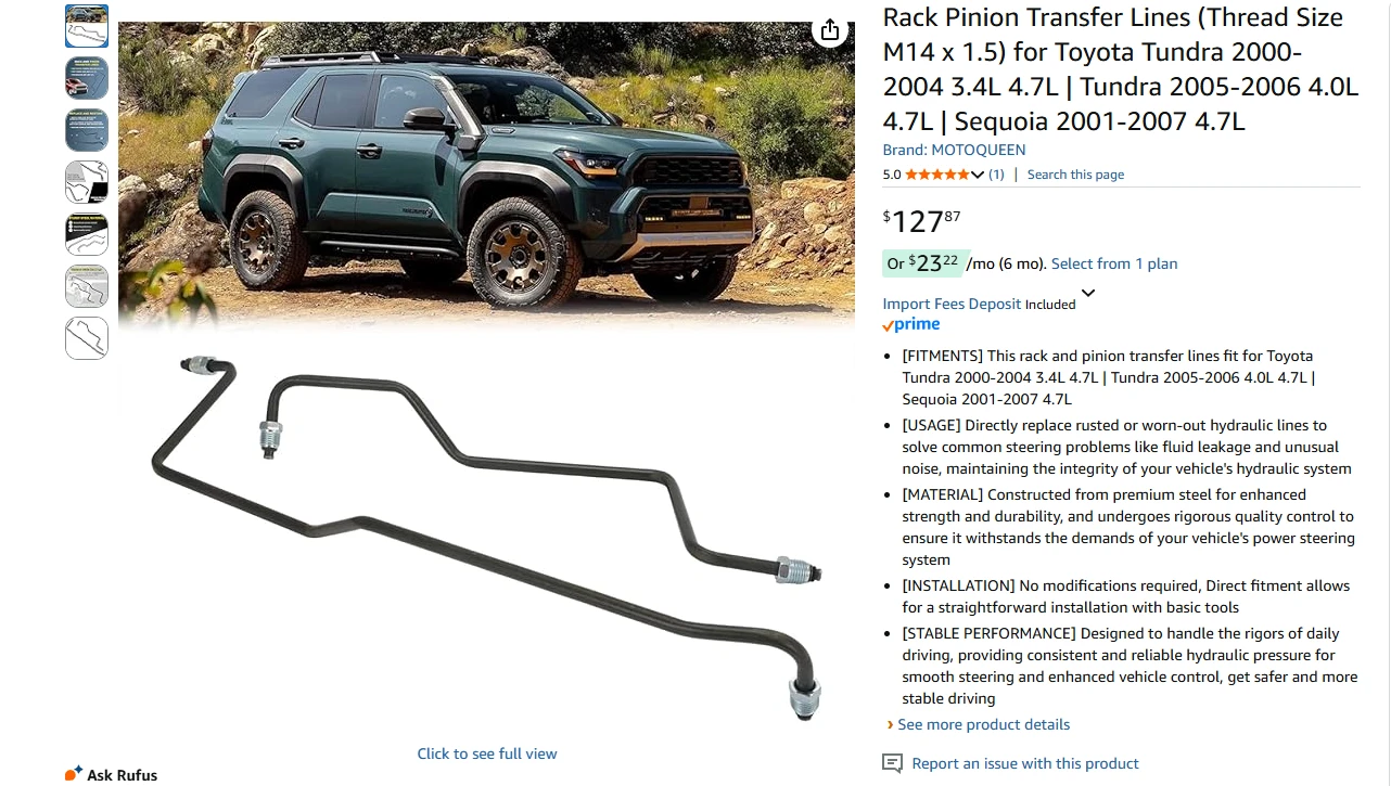 Rack Pinion Transfer Lines for Toyota Tundra and Sequoia BNIB - photo 2