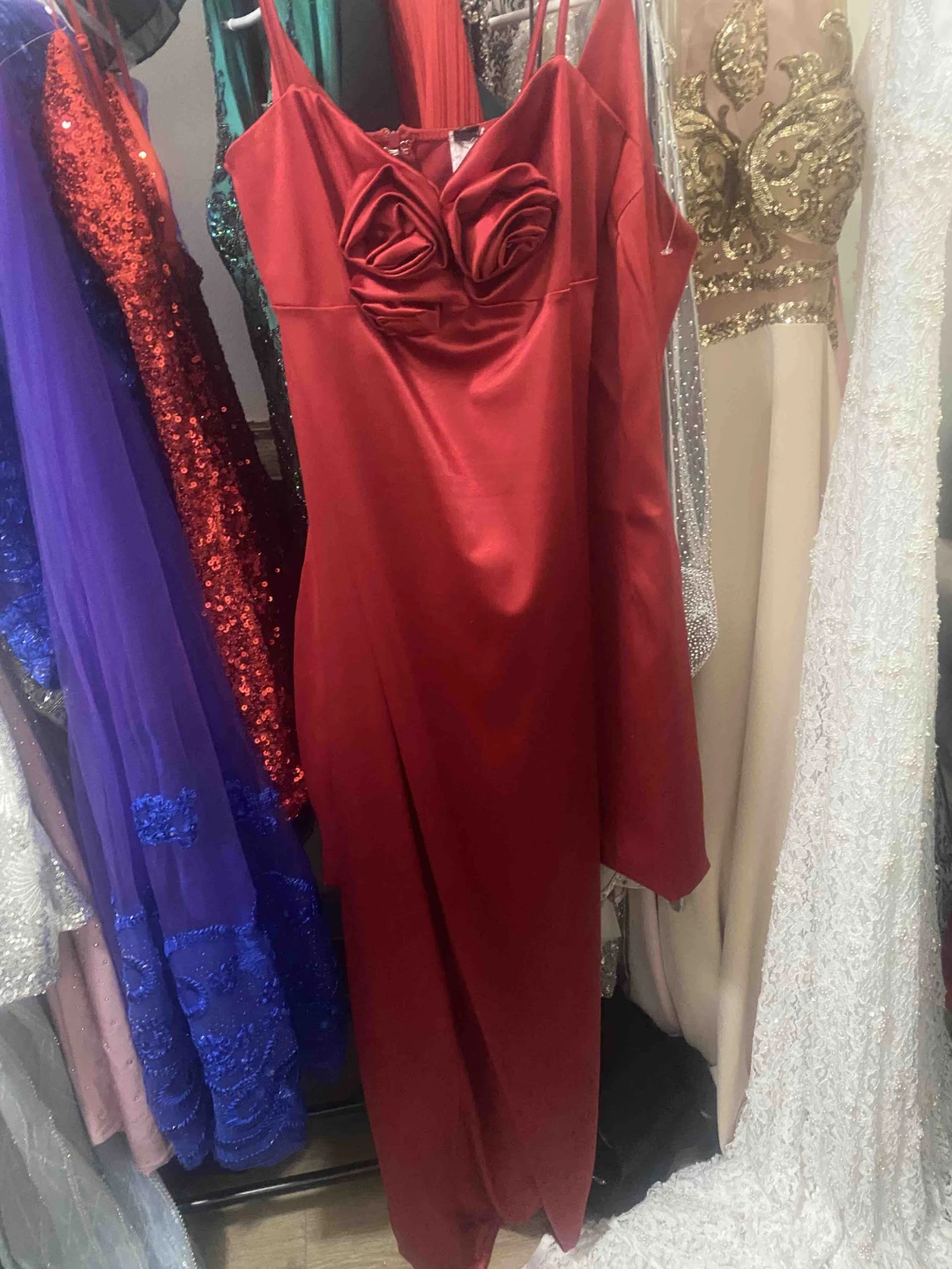 Red Satin Dress (size M) used only one hour for party, like new