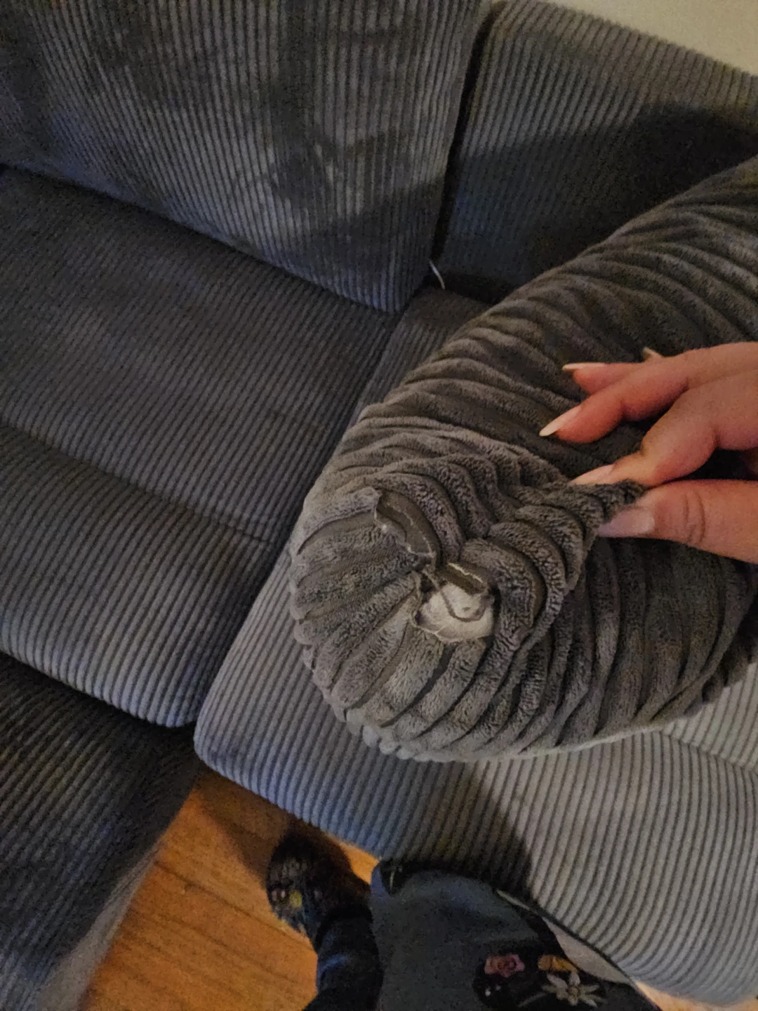 Gray Corduroy Sectional Sofa with Ottomans - photo 2