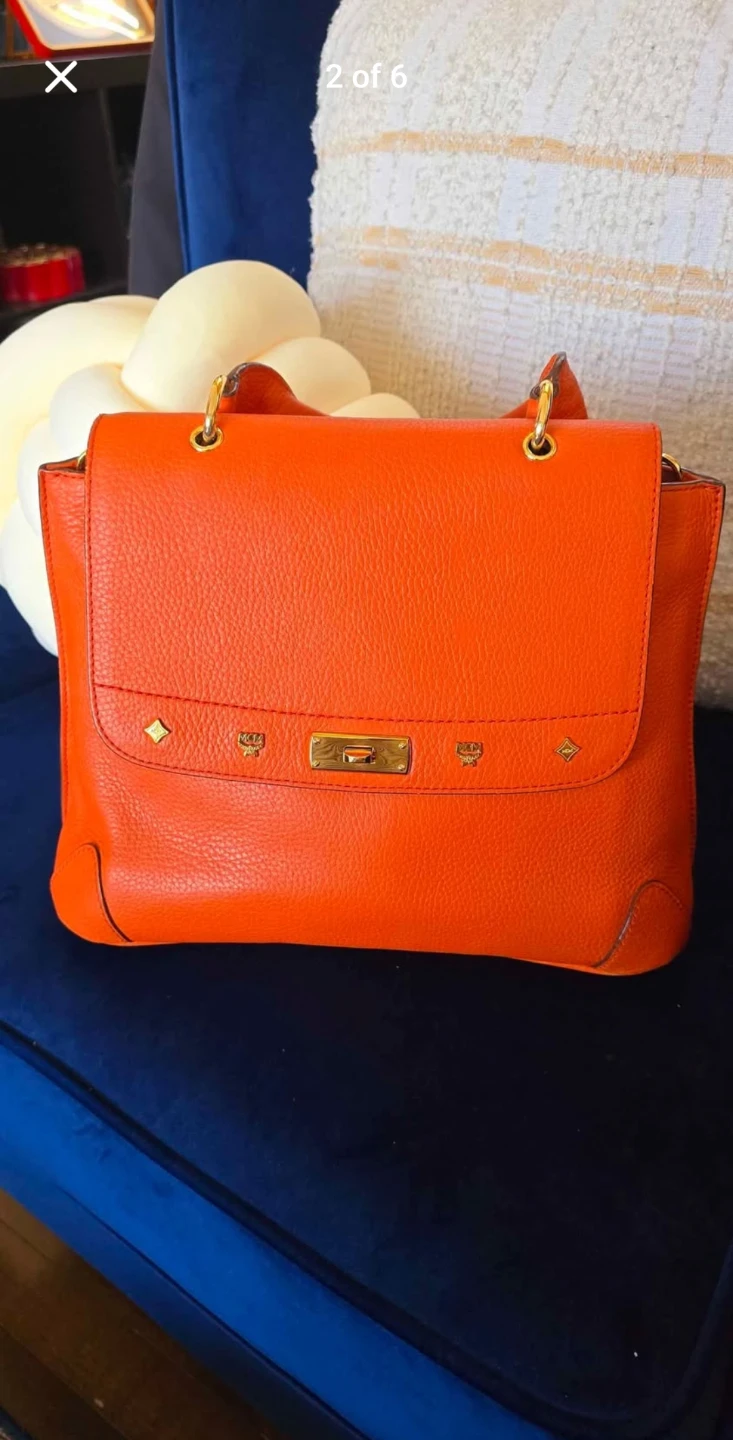 MCM Orange Leather Top Handle Bag