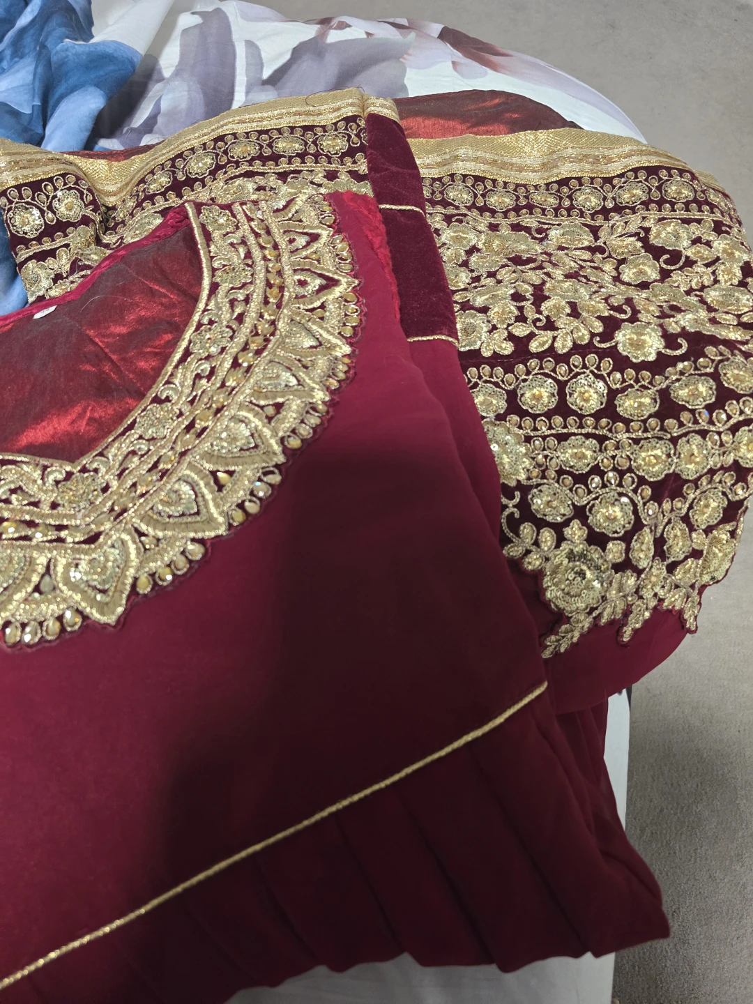 Red Embroidered Women's Suit