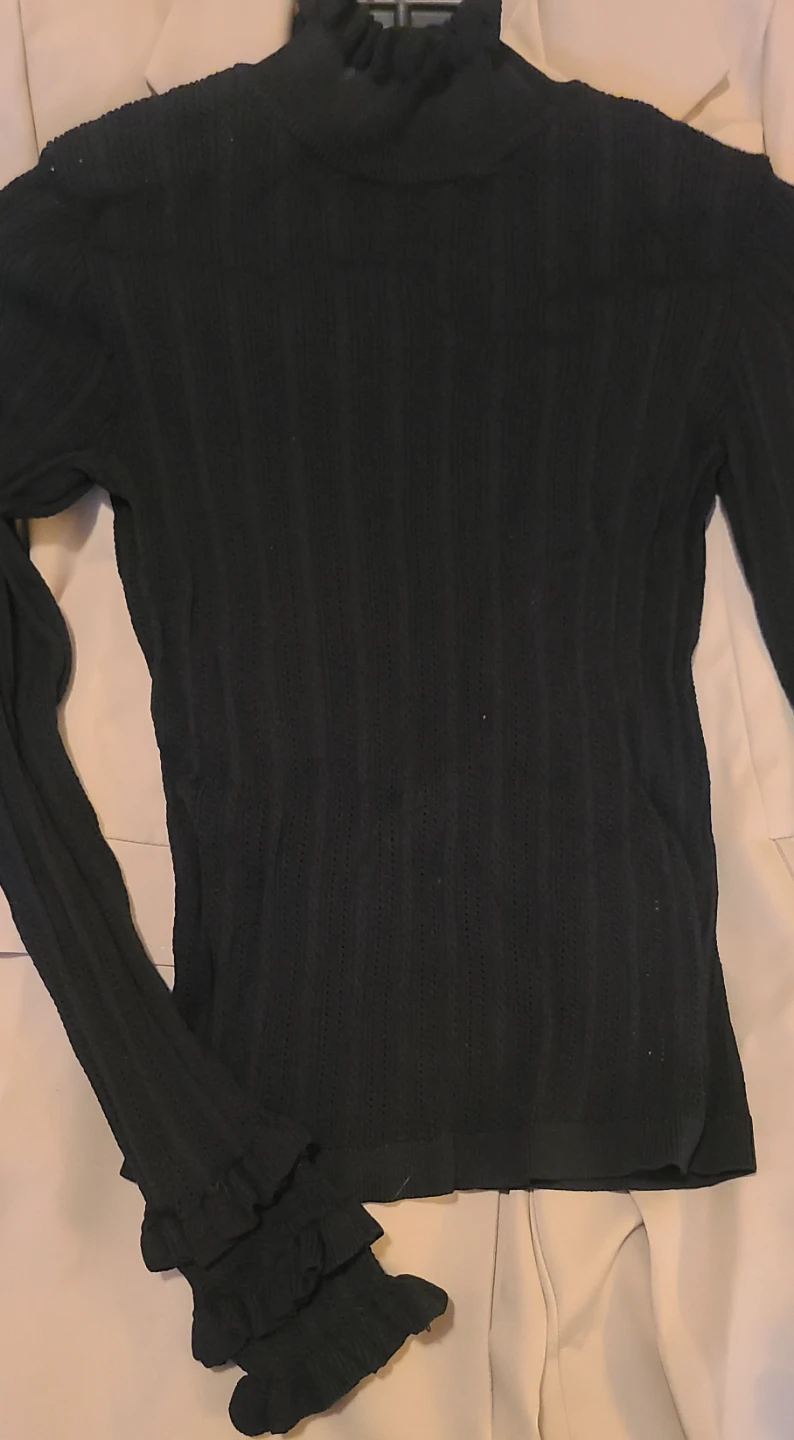 Zara Black Ruffle Neck Long Sleeve Sweater Top - photo 2