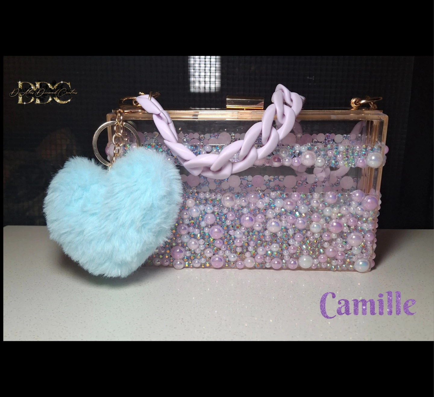 Hand Designed Clutch with Pearls and Heart Charm