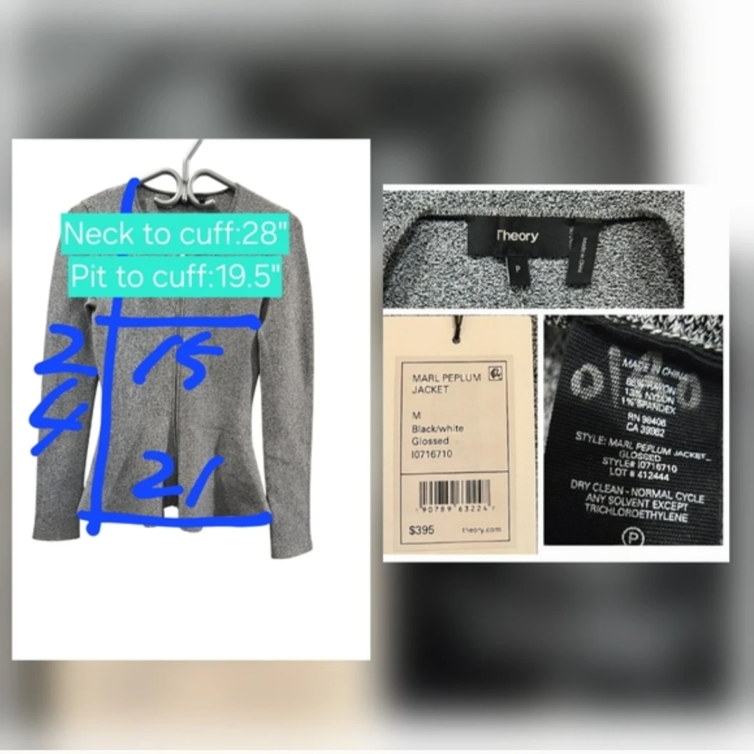 🏆 Theory Marl Peplum Zip-Front Jacket Size XS Petite - photo 2