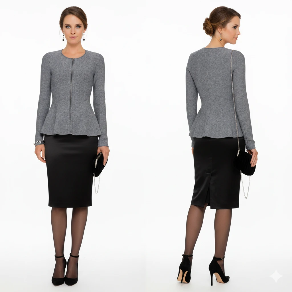 🏆 Theory Marl Peplum Zip-Front Jacket Size XS Petite - photo 5