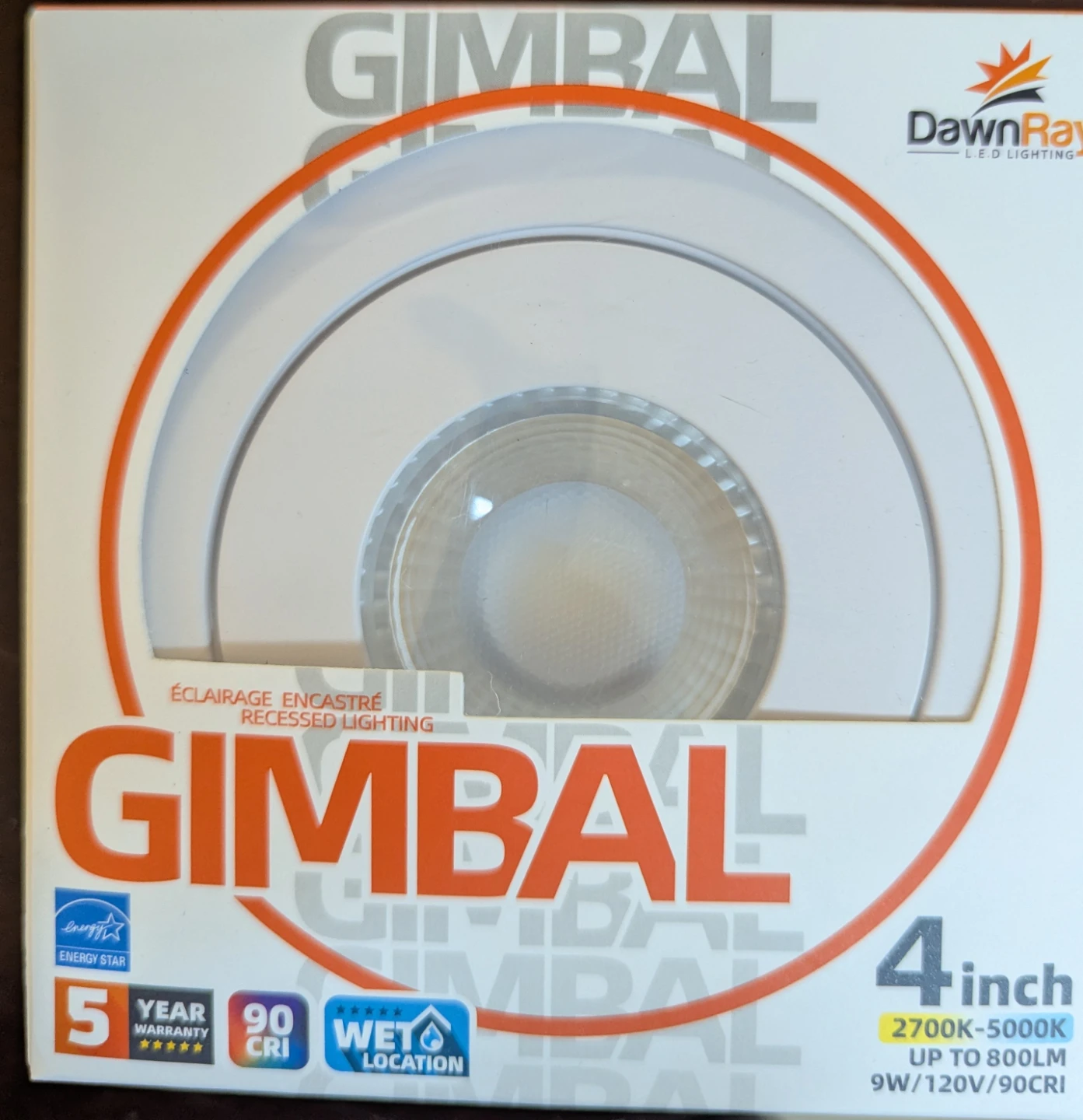 DawnRay Gimbal Recessed LED Lighting 4-inch 2700K-5000K