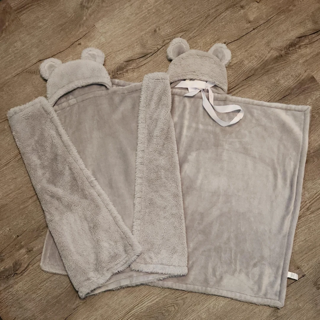 Grey Bear Hooded Baby Blanket
