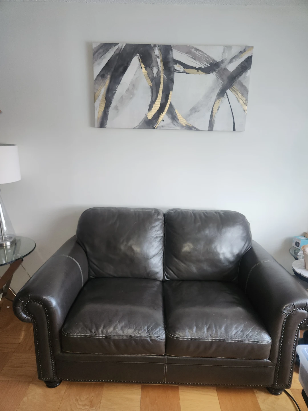 Dark Grey Leather Sofa & Loveseat Set