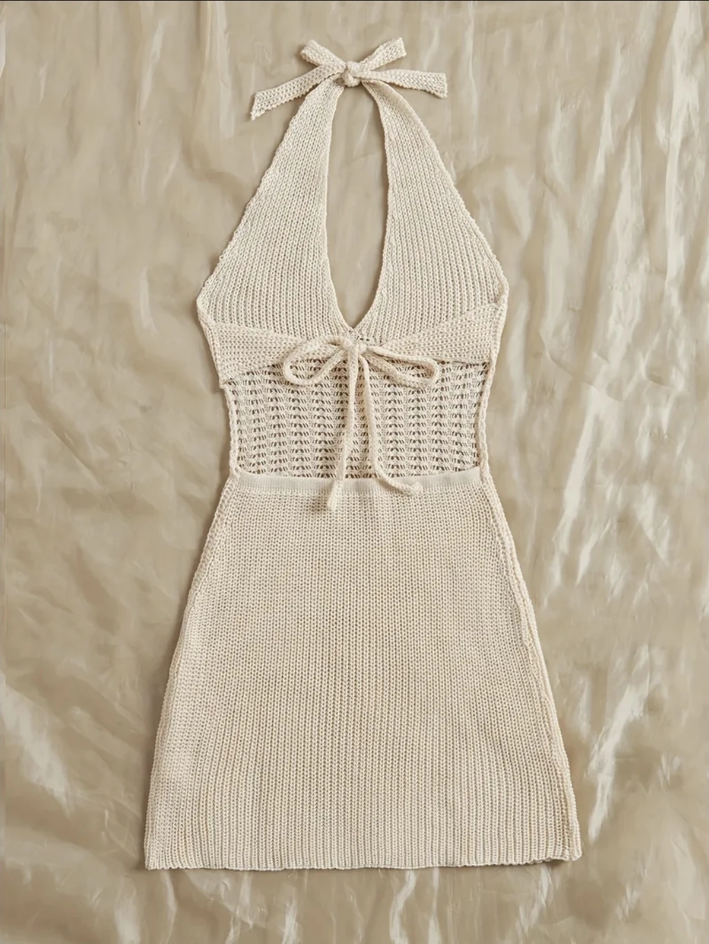 Cream Crochet Halter Neck Mini Dress - photo 3