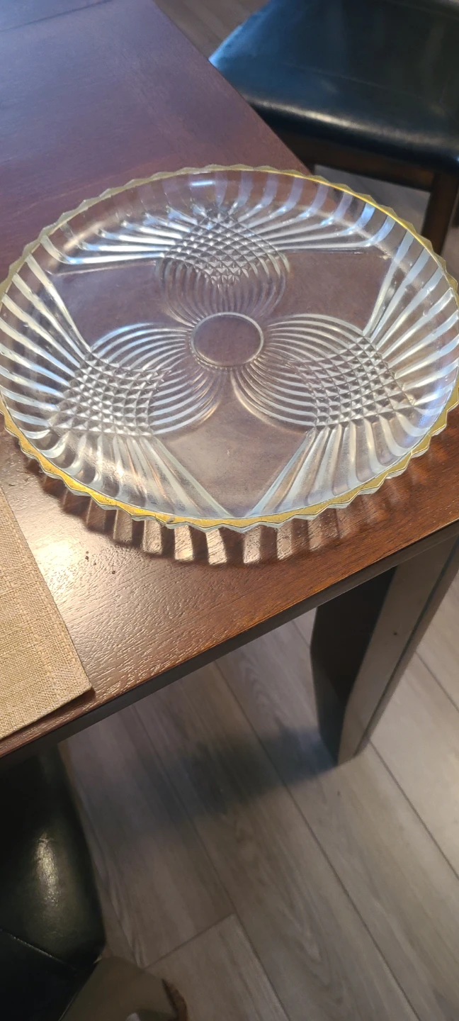 Clear Glass Cake Stand with Gold Rim