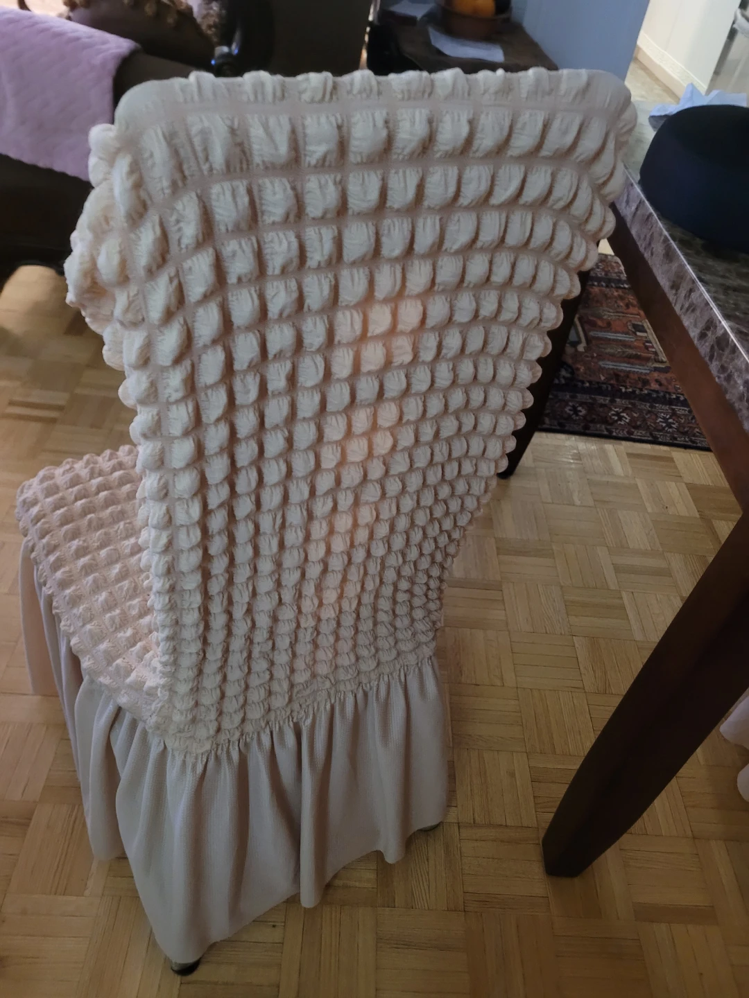 Cream Textured Dining Chair Cover with Ruffle Skirt New $6 each - photo 2