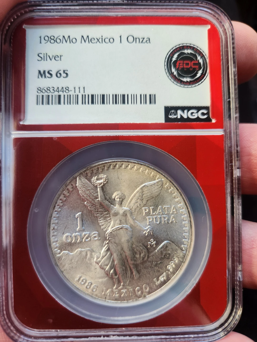 1986 Mexico 1 Onza Silver Coin (NGC MS 65)