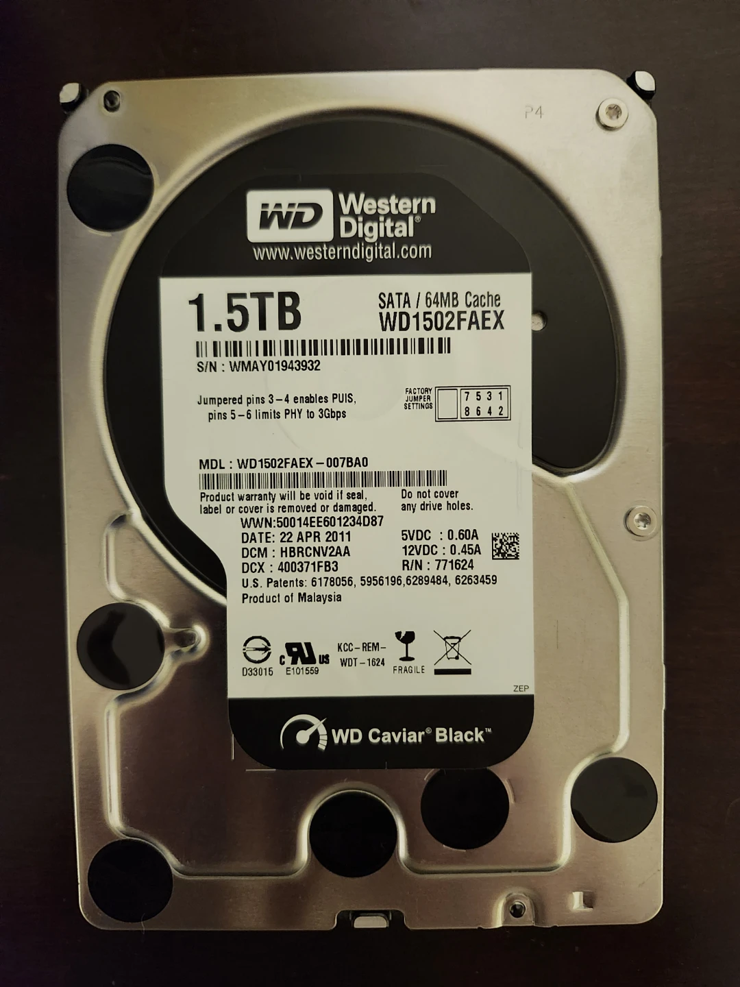 Western Digital 1.5TB SATA Hard Drive WD1502FAEX