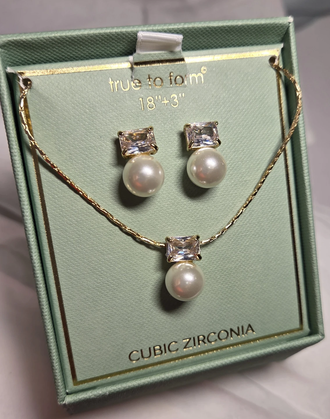 True to Form Pearl and Cubic Zirconia Necklace and Earring Set - photo 2