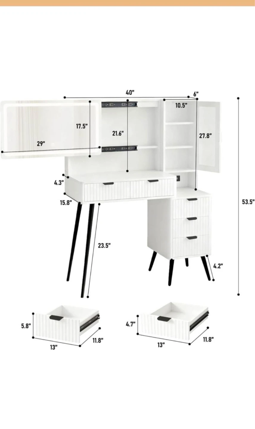 Brand new in box White Vanity Desk with Lighted Mirror - photo 2