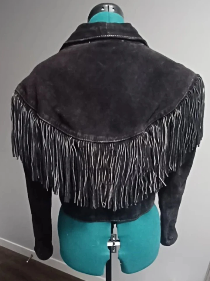 Black Suede Fringe Jacket-Vintage - photo 2
