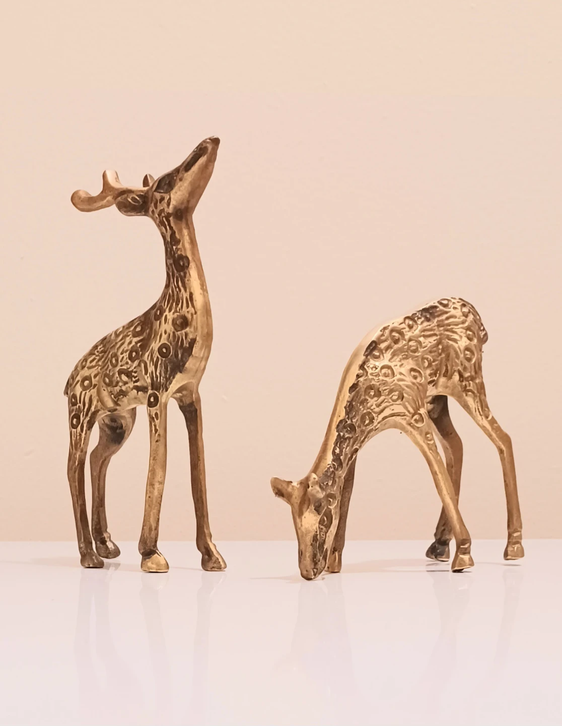 Vtg Unique Brass Deer Figurines Set
