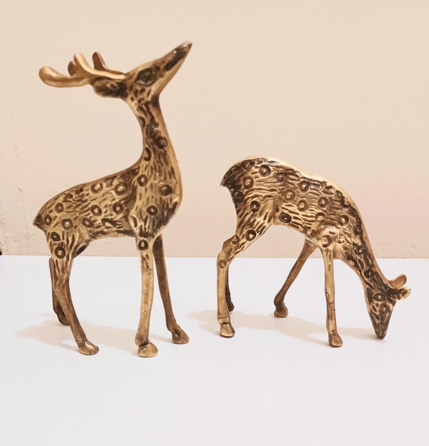 Vtg Unique Brass Deer Figurines Set - photo 3