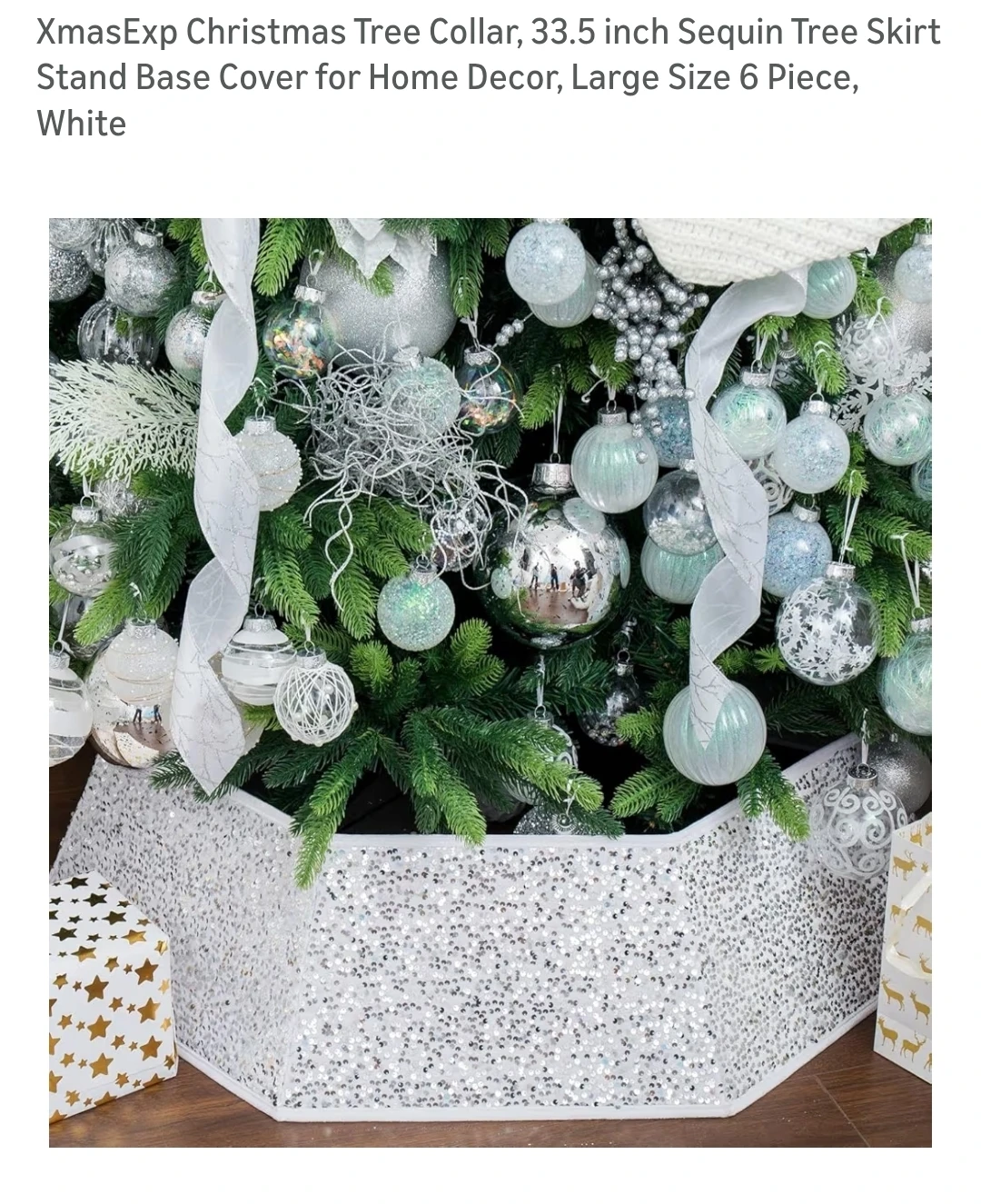 XmasExp Christmas Tree Collar, 33.5 inch Sequin Tree Skirt - photo 2
