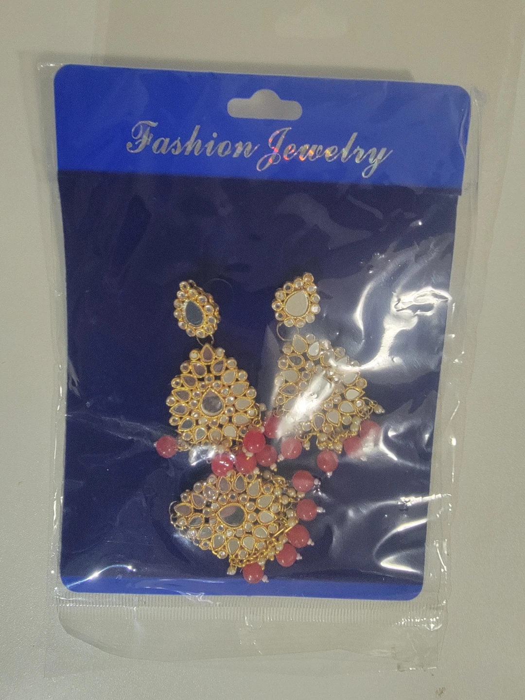 Fashion Jewelry Earrings with Red Beads and Mirror Accents